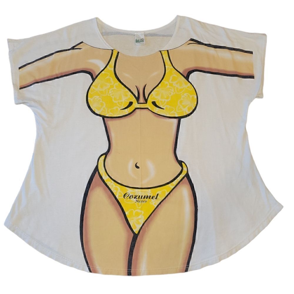 Vintage La Iguana Cozumel Novelty Fantasy Yellow Bikini Body Swimsuit Coverup OS